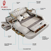 Lit intelligent multifonctionnel haut de gamme en cuir avec charge sans fil et massage pour le confort de la chambre