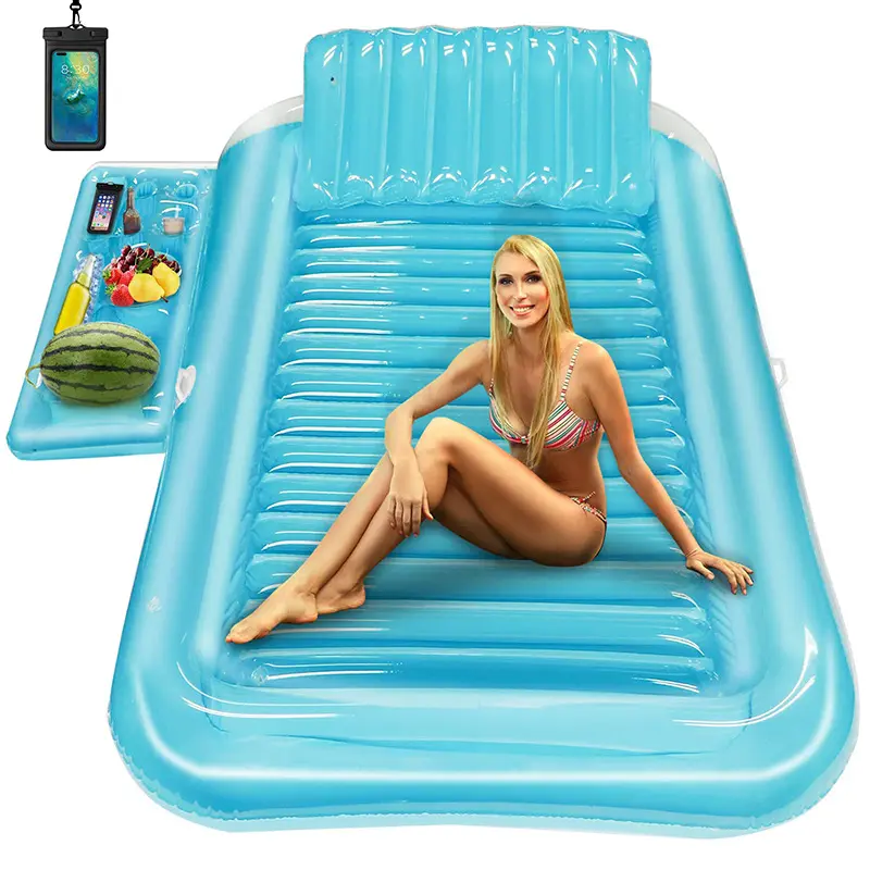 Juguetes de agua de verano Cama flotante inflable para dos personas con enfriador y bandeja
