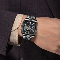 Montre-bracelet à quartz pour homme 89208 Business Luxury Square Small Three Needle, chronographe, date, bracelet en acier inoxydable, lumineuse, tendance