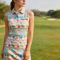 Robe de golf sans manches pour femmes, design de logo personnalisé, été, haute qualité, coupe ajustée, imprimé floral par sublimation, robes décontractées