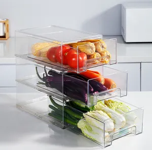 Choice Fun Transparent Plastic Pet Kitchen Stackable Storage Box Bins Container Set Refrigerator Drawer Fridge Organizer