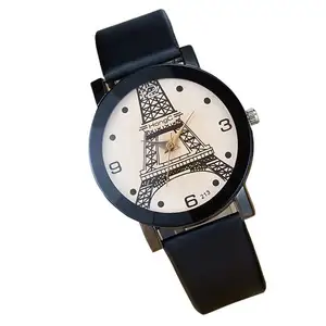 eiffel armbanduhr Suppliers-Yazole 213 stilvolle schwarze Dame Quarzuhr stilvolle PU Lederband Wasser widerstehen kleine einfache Student Armbanduhr