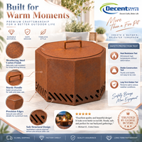 Brasero octogonal en acier Corten pour extérieur, avec couvercle à patine de rouille et poignée, pour brûler du bois, idéal pour patio et jardin