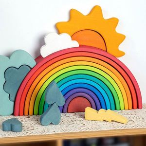 12Pcs Stacking Toy Large <b>Rainbow</b> Building Blocks <b>Wooden</b> for Kids Montessori Educational Toys - Product Image 1