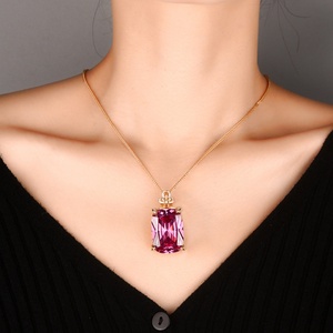 Premium Eco-friendly Copper Gold Plated 20*<b>28mm</b> Colorful Cubic Zirconia Pendant Jewelry Large Colorful Gemstone Necklace - Product Image 4