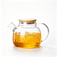 Carafe à eau en verre rond avec couvercle en bois naturel, facile à nettoyer, idéale pour les boissons fraîches au citron et aux fruits, pour une détente quotidienne paisible