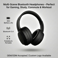 Casque sans fil Bluetooth 5.4 personnalisé avec logo, pliable, avec batterie 30H, son Hi-Fi, léger pour les voyages/le bureau