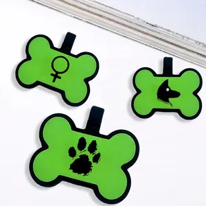 Bone Shape Green Dog Tag Popular Silicone Free Sample Tag High Quality QR Code Print Pet ID