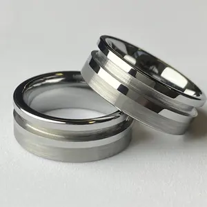 Gioiello MACHO 8MM spazzolato superficie Offset canale tungsteno anello nucleo in bianco per intarsio uomini fede nuziale