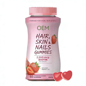 Biotina para el Crecimiento del Cabello, Piel y Uñas, Antienvejecimiento, Colágeno, Mejora la Vista, Vitaminas para Adultos y Recién Nacidos, Sin Sabor a Caramelo, Sabor Fresa - Product Image 1