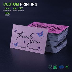 Cartes personnalisées en papier couché 300 g/m² avec pelliculage mat et motifs papillons pour inserts de remerciement pour petites entreprises et boutiques - Product Image 1