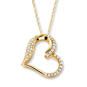 18K Yellow Gold Micro Pave Pedant Necklace Cubic Zircon CZ Diamond Romantic Lovers Gifts Infinity Women Love Gold Heart Pendant