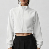 Veste de sport transfrontalière unie à manches longues, coupe courte, avec ouverture dorsale, respirante, séchage rapide, taille élastique, plissée, taille mi-haute, pour le tennis