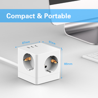 Multiprise Leishen EU Cube avec 3 prises Schuko + 2 ports USB, rallonge de bureau compacte, adaptateur de voyage universel