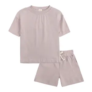 Оптовая продажа, летняя одежда для мальчиков и девочек, футболка с коротким рукавом и шорты, комплект детской одежды