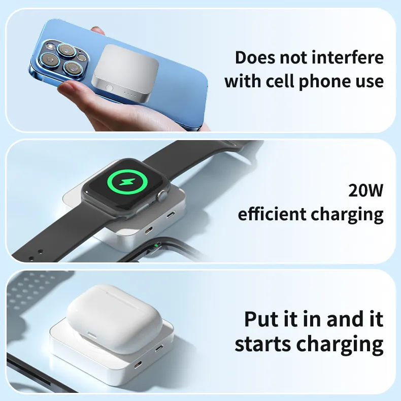 फोन पोर्टेबल फोन चार्जर और पावर स्टेशन के लिए 15W अधिकतम आउटपुट मैग्नेटिक डिज़ाइन कैरबिनर वायरलेस चार्जिंग पावर बैंक