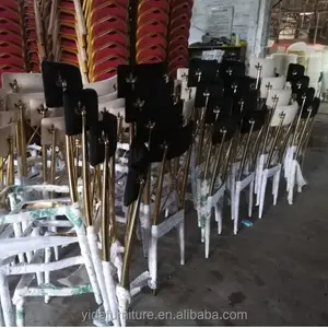 Hot Gold Stackable Cross Back Round Back Stainless Steel Hotel Dining Chairs Banquet Event Wedding Chair