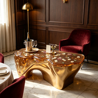 Table basse/à thé artisanale traditionnelle en résine écologique durable avec fleurs séchées, style antique, pour salon ou usage commercial