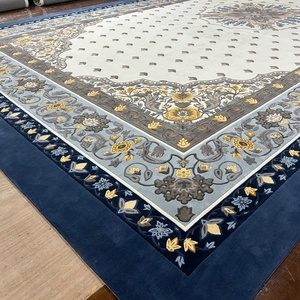 Alfombra de lana con patrón de flores hecha a mano de alta calidad, diseño personalizado para sala de reuniones, alfombra azul beige - Product Image 6
