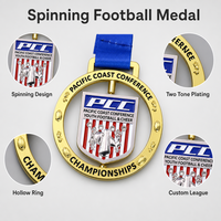 Médaille sportive personnalisée en métal, anneau creux, pour championnat de football et de cheerleading pour jeunes, double placage avec ruban