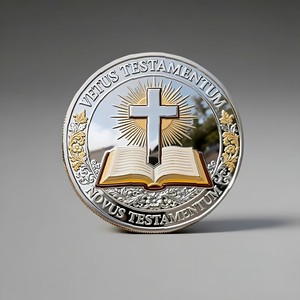 Moneda Conmemorativa de Hierro Plateado Antiguo con Escena de la Última Cena y Cruz Latina 3D, Ideal para Regalo Religioso - Product Image 1