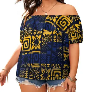 Samoan-Blusa elegante de gasa con volantes para mujer, ropa personalizada de talla grande, diseño tribal polinesiano, mangas abombadas