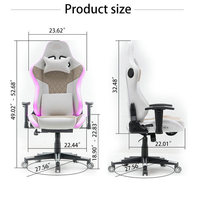 Chaise de jeu sur ordinateur avec lumières LED RVB, cuir synthétique, conception ergonomique, hauteur et accoudoirs réglables, pivotant à 360 degrés