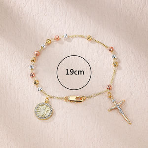 Pulsera de cuentas de <span class=keywords><strong>Rosario</strong></span> religioso de lujo, colgante de Cruz DE LA <span class=keywords><strong>Virgen</strong></span> María católica ajustable, joyería religiosa de lujo a la moda - Product Image 6