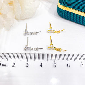 S925 <b>Silver</b> DIY <b>Pearl</b> Accessories Fashionable <b>Silver</b> <b>Earrings</b> with 7-11mm Round Beads and Empty Stand 21102 Model - Product Image 3