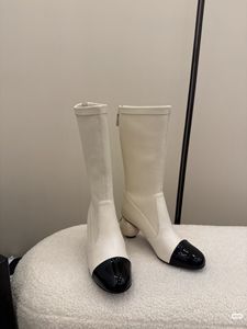 <span class=keywords><strong>Bottes</strong></span> en Cuir Chic <span class=keywords><strong>Mi</strong></span>-<span class=keywords><strong>Mollet</strong></span> pour <span class=keywords><strong>Femme</strong></span> avec Fermeture Éclair Arrière Respirante, Bout et Talon Contrastés Noir/<span class=keywords><strong>Beige</strong></span>/Blanc, Collection Automne Hiver Été - Product Image 3