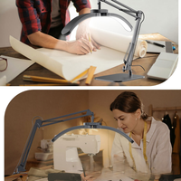 Lampe de bureau demi-lune avec bras réglable, lampe LED 24W avec base et pince pour manucure, extensions de cils, tatouage, travaux de beauté