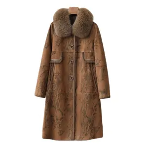 Lady's Rabbit Fur Winter Long Coat Fox Fur Collar Women Genuine Fur Warm Jacket Parka JT3447
