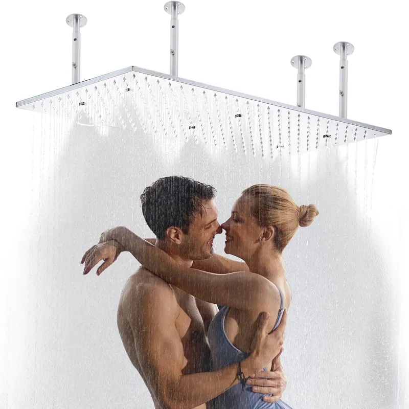 Dual Functions Luxury Rain 16"x32" Large Ceiling Full Body Shower Head with Silicone Nozzles Rectangle Waterfall Showerhead