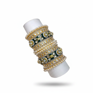Jewelemarket Gold Plated Green Kundan Stone and <b>Pearls</b> Acrylic Bangle Size 2.8 Elegant Fine Jewelry <b>Set</b> - Product Image 2