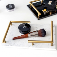 Plateau de maquillage en métal doré, pierre de marbre gris, ornement créatif, style ornement, porte-bonheur, thé, gâteaux, décoration pour Bar d'hôtel