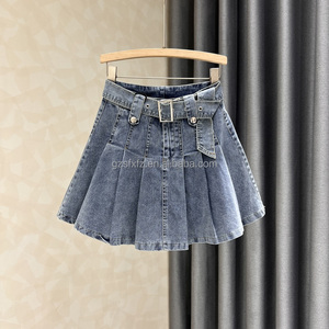 2025 thời trang mới cộng với kích thước sexy ngọt ngào đau khổ denim <span class=keywords><strong>Midi</strong></span> Xếp Li váy với nút trang trí New Hot Sản phẩm bán chạy - Product Image 2