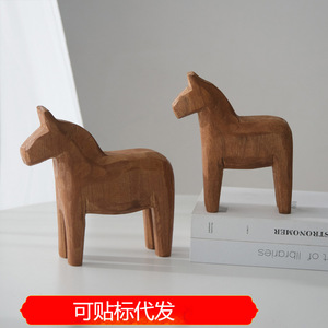 Dala Wooden Horse Set Of 2 Handmade <b>Pine</b> Tabletop Decor Nordic Style Animal Figure Home Decoration - Product Image 5