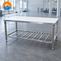 Table de découpe de viande industrielle en acier inoxydable SUS304 avec étagère de rangement, pour ligne de désossage d'abattoir, plan de travail multifonctionnel