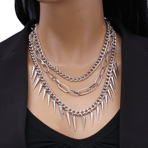Layered Spike Necklace <b>Titanium</b> Steel Multi Layer Punk Hip Hop <b>Chain</b> Women Men Fashion Jewelry Clavicle <b>Chain</b> Riveted Style - Product Image 1