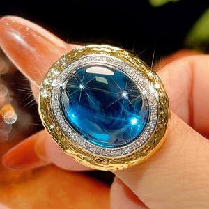 Ensemble de bijoux de mariage de haute qualité, exquis, écologique, en cuivre plaqué or, avec zircone cubique de coupe ovale, bicolore - Product Image 6