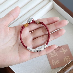 Pure Silver Coiled <b>Bracelet</b> Red Black <b>Rope</b> Version Flower Pattern Women's Gift Jewelry - Product Image 5