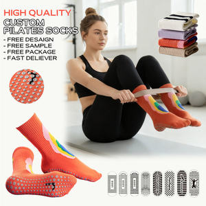 Chaussettes de yoga Pilates épaisses BiLu, échantillon gratuit, faible MOQ, pour femmes, logo personnalisé, chaussettes colorées antidérapantes en coton tricoté avec grip - Product Image 1
