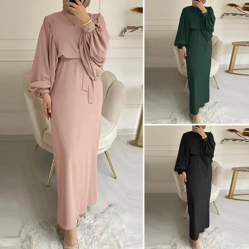 Großhandel Dubai Solid Color Einfache bescheidene islamische Kleidung Abaya muslimische Kleider für Frauen Abaya