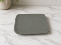 Assiette carrée en céramique grise-verte de 20 cm, base rayée, grès gris ciment, assiette géométrique en porcelaine céramique