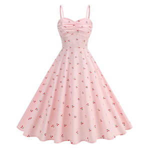 Summer Cotton Jacquard <strong>Cherry</strong> Pattern <strong>Dresses</strong> Slip Backless Long Retro Vintage Elegant Party <strong>Dresses</strong> for Women - Product Image 1