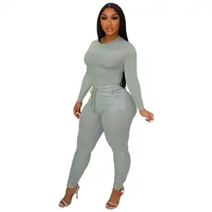 Pakaian Musim Dingin Wanita Dua Potong Set Pakaian Jogger Sweatsuit Musim Dingin untuk Wanita