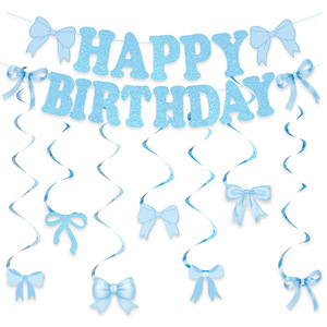 Striscione a tema fiocco blu per compleanno <span class=keywords><strong>bambina</strong></span>, decorazione da appendere per <span class=keywords><strong>torta</strong></span>, per feste di compleanno - Product Image 3