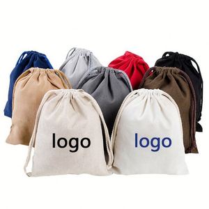Sac cadeau en toile noire à cordon de serrage, petit format, avec logo personnalisé imprimé, pour maquillage, bijoux, pochette en coton réutilisable - Product Image 1