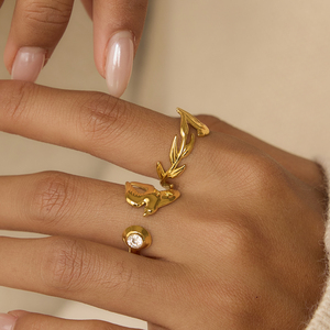 J&D 18K <span class=keywords><strong>Gold</strong></span> Edelstahl mit Zirkonia Klassischer Taubenring Verstellbar für Damen - Product Image 6