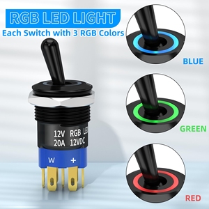 12V-24V RGB 조명 토글 스위치, IP67 방수, 12볼트 해양용 7P ON-ON 레드 그린 블루 LED 토글 스위치 16mm (자동차/보트용) - Product Image 3